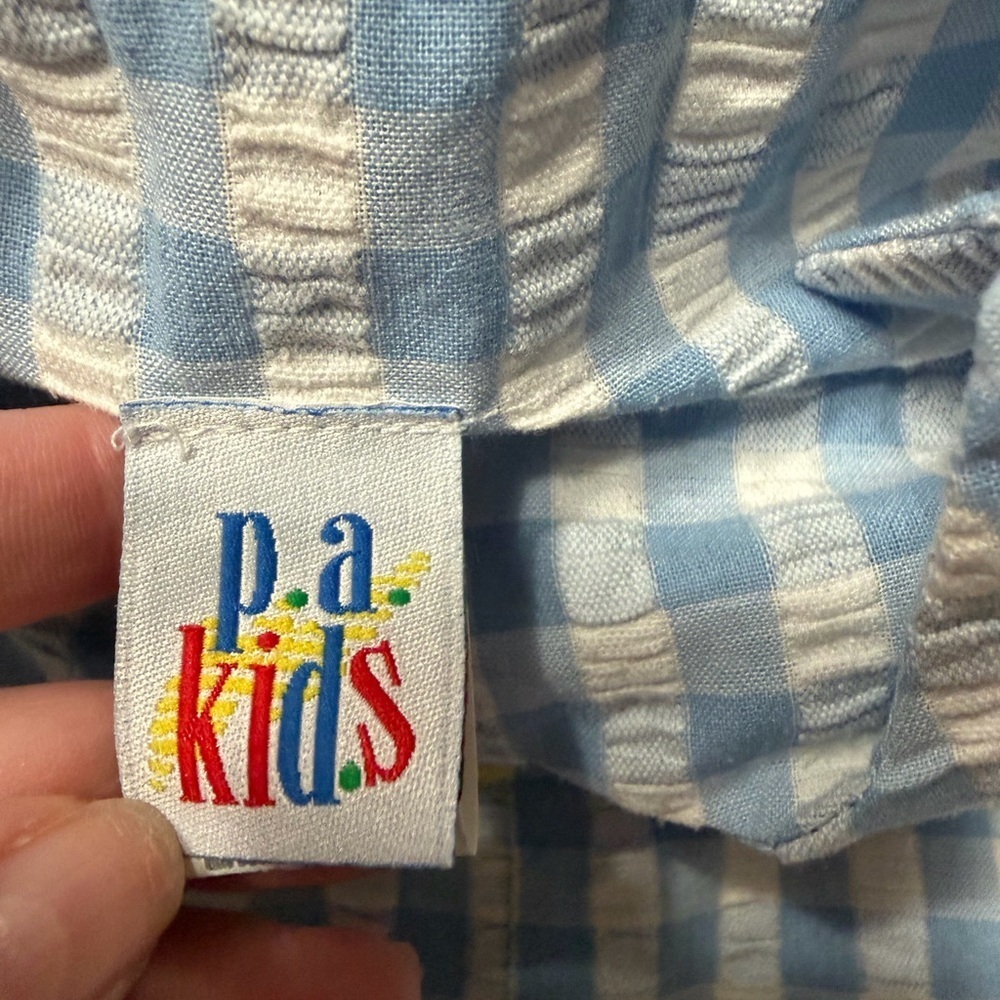 P.A. Kids Blue White Check Embroidered Sailboat Sleeveless Shortall 24m Snaps - Picture 6 of 8